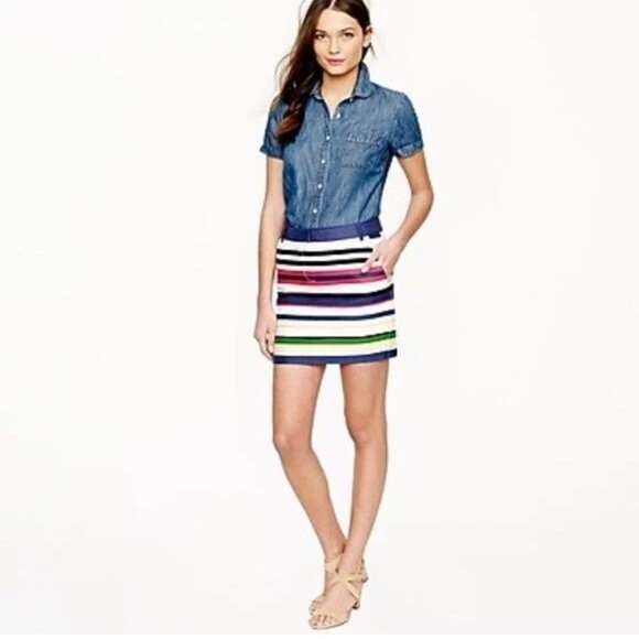 J. Crew Dresses & Skirts - J.CREW Madewell multi stripe mini skirt size 00 cotton blend chino rainbow color